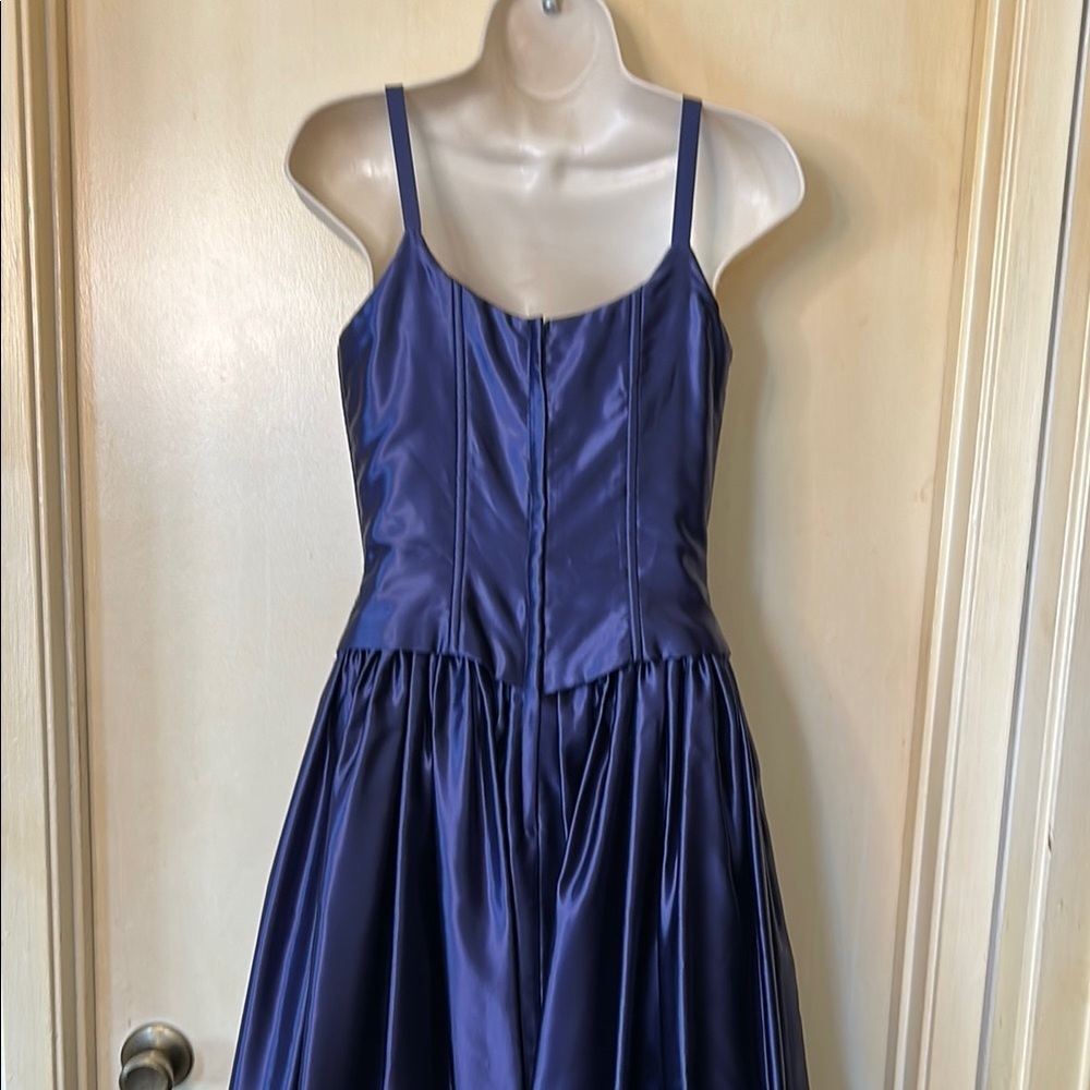 Jessica McClintock for Gunne Sax Navy Blue Satin  Corset Prom Dress size 5/6 - Picture 5 of 12